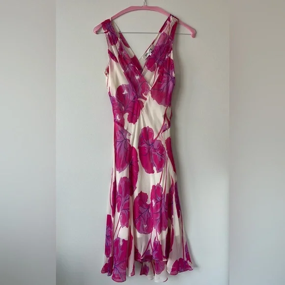 Diane Von Furstenberg Dita Silk Crepon Dress -Pink & White Kimono Leaf Size S - Picture 3 of 9
